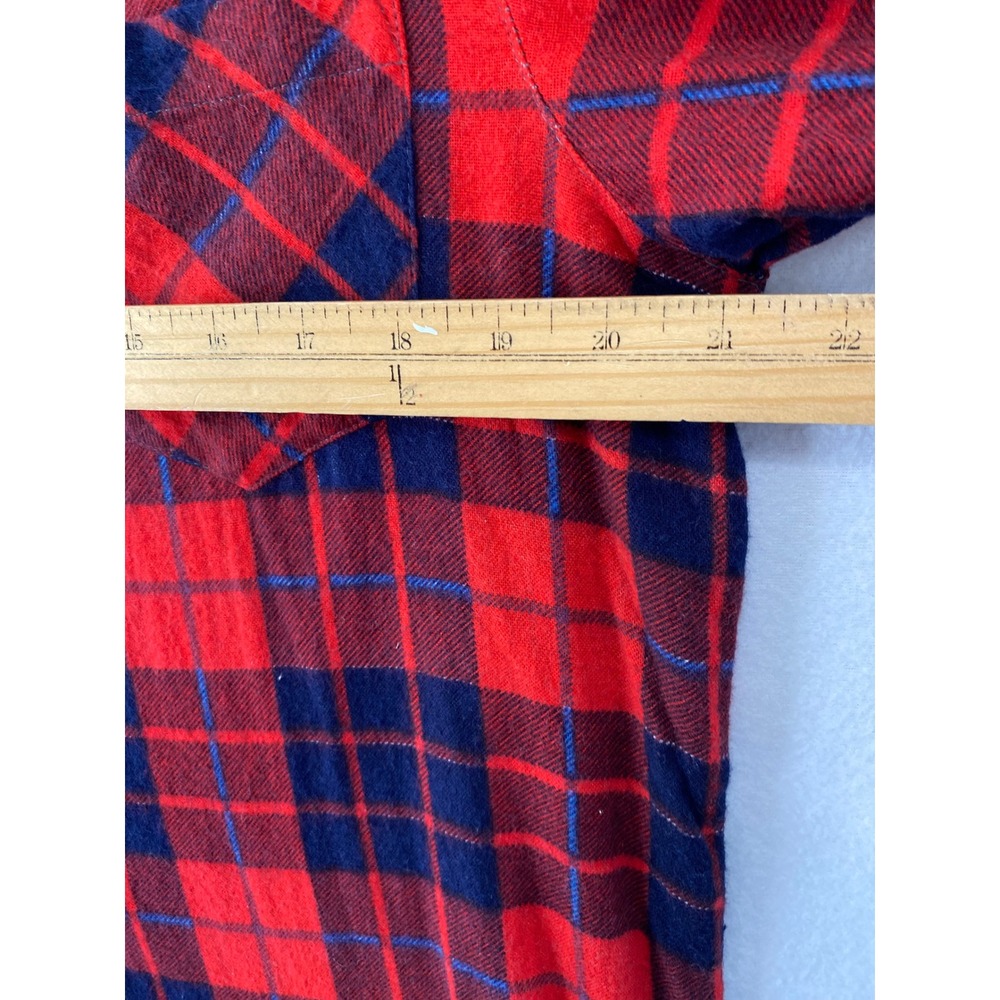Big Yank Flannel Shirt Men Large Red Navy Blue Plaid Cotton Button Up Long Sleev - Picture 4 of 9
